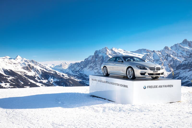 BMW Auto on the Top of Jungraujoch Ski Region Editorial Stock Photo