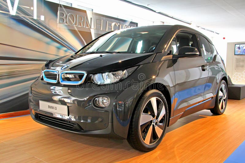 BERLIN, GERMANY - AUGUST 16, 2014: Brand new electric vehicle BMW i3 in the showroom of the BMW Haus am Kurfuerstendamm.