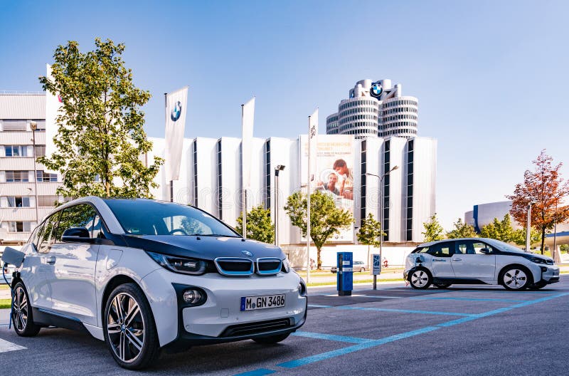 BMW i3 e-drive in front of BMW Museum at Munich, Germany.