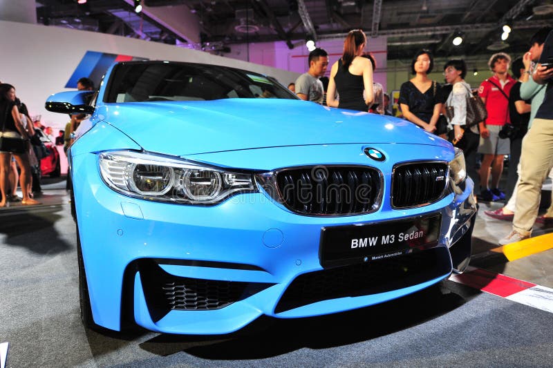 SINGAPORE - AUGUST 2: BMW M3 sedan on display at BMW World 2014, taken on August 2, 2014 in Singapore