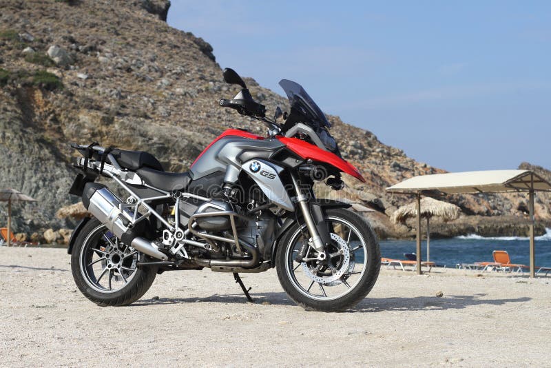 BMW R1200GS TE Motorcycle auf Zarko-Strand in Evia, Griechenland stockbilder BMW R1200GS TE Motorcycle auf Zarko-Strand in Evia, Griechenland stockbilder