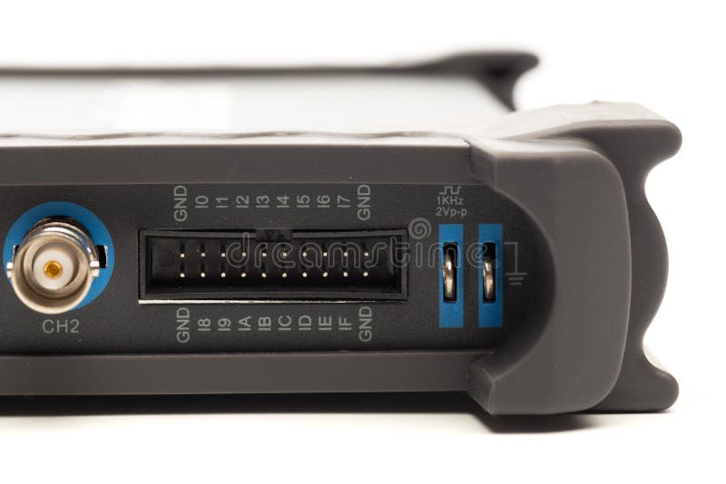 BNC input connector of digital signal oscilloscope , close up view