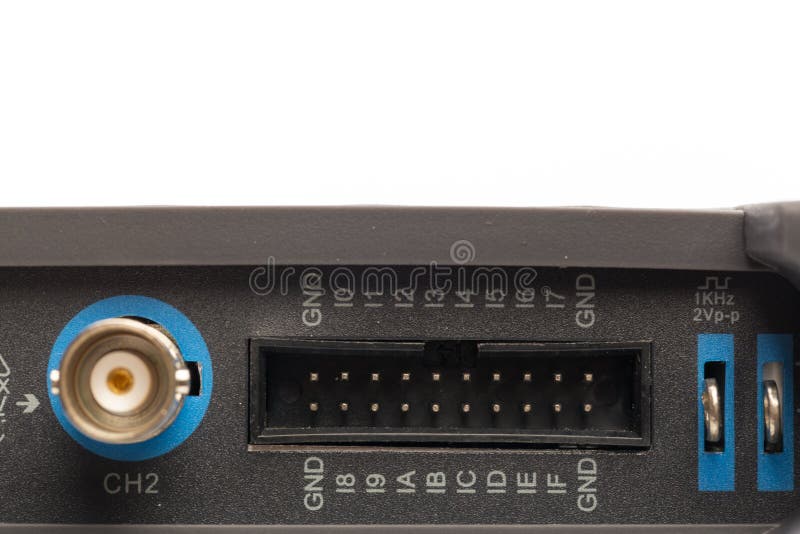 BNC input connector of digital signal oscilloscope stock image