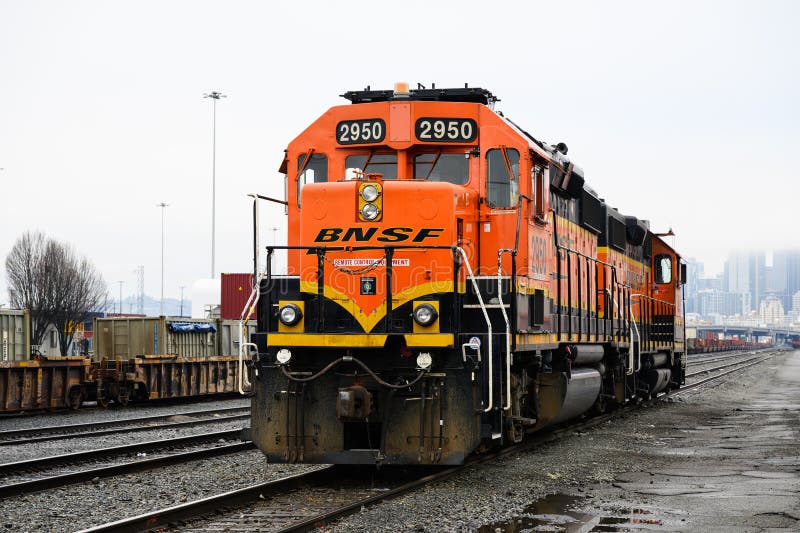 BNSF remote control equipment locomotive GP39-2 in freight yard royalty free stock images