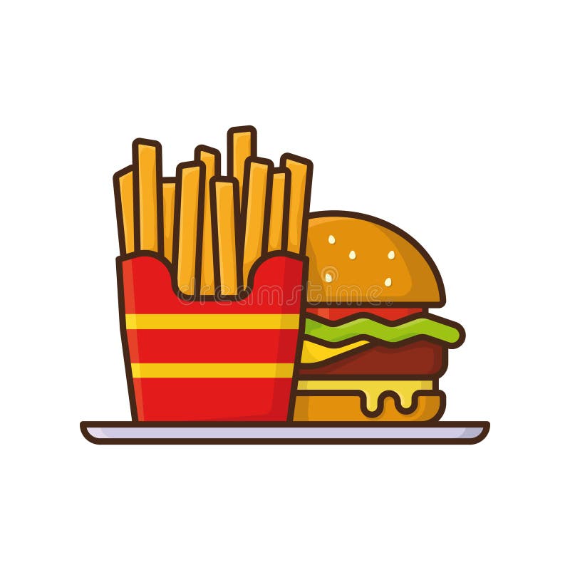 Hamburger Et Pommes Frites Avec Le Drapeau Illustration de Vecteur