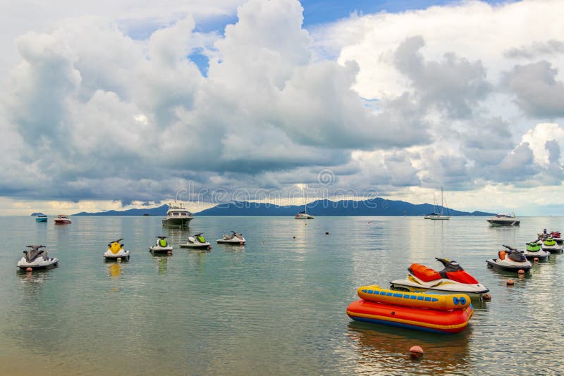 Bo Phut Beach boats jet ski in Koh Samui, Thailand