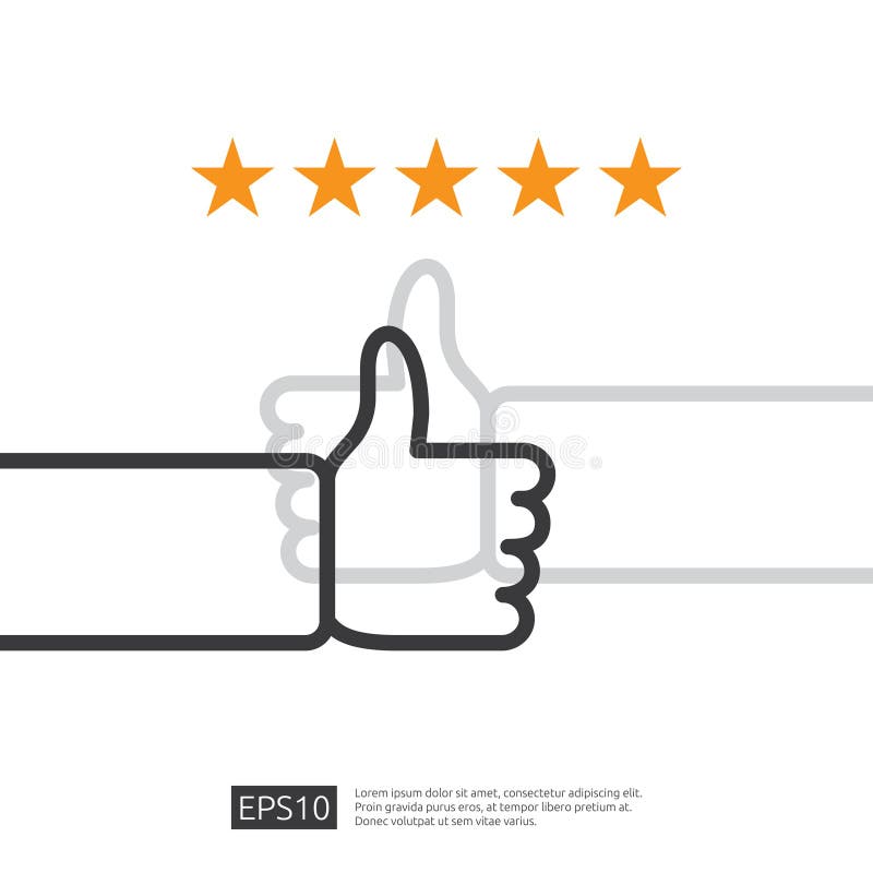 boa revis?o positiva com o polegar da m?o acima do s?mbolo em meios sociais servi?o de cinco estrelas ou opini?o da recomenda??o ilustração royalty free boa revis?o positiva com o polegar da m?o acima do s?mbolo em meios sociais servi?o de cinco estrelas ou opini?o da recomenda??o ilustração royalty free