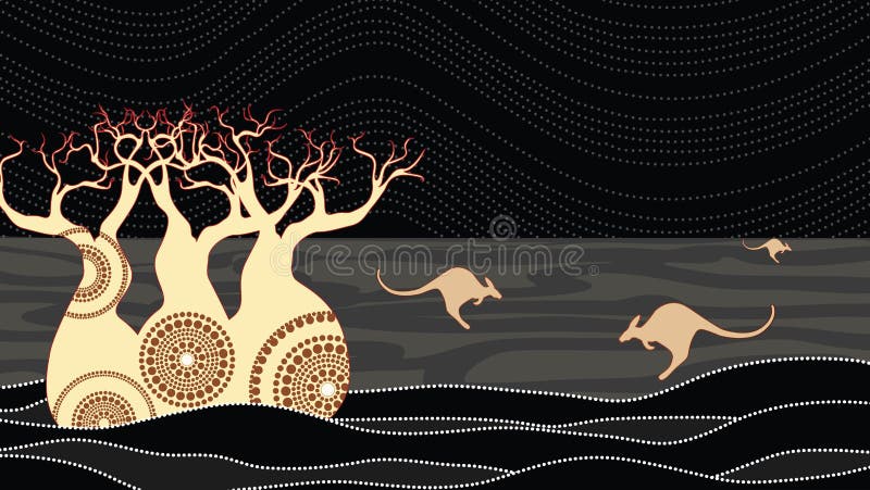 Boab Baobab Tree Vector Painting. Aboriginal dot art vector background. Boab Baobab Tree Vector Painting. Aboriginal dot art vector background.