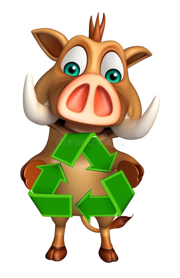 Boar cartoon character with recycle sign royalty free illustration Boar cartoon character with recycle sign royalty free illustration