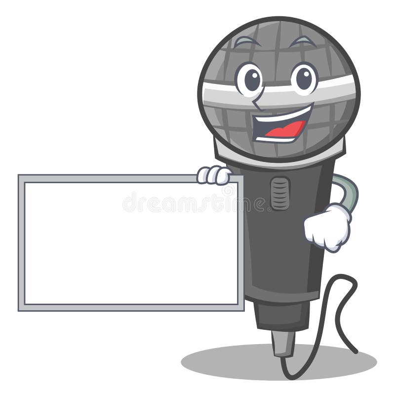 With Board Microphone Cartoon Character Design Stock Vector