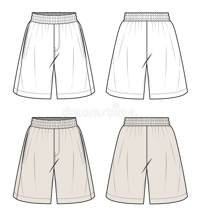 Board Shorts Front and Back View Flat Drawing Vector Illustration ...