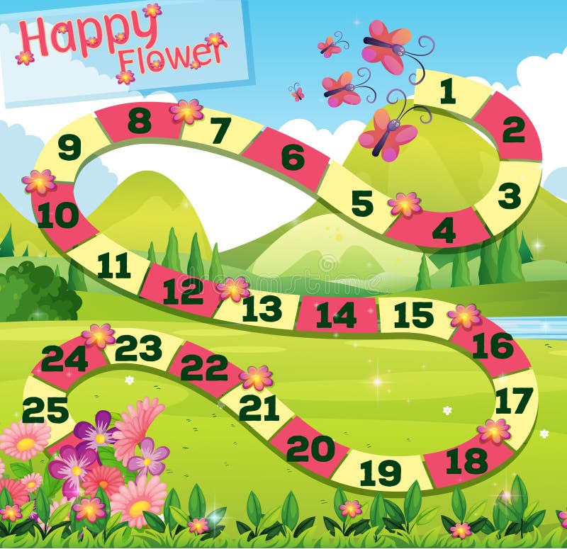 Boardgame Template Wtih Butterflies in Garden Stock Vector