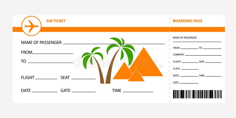 Airplane ticket blank space. orange boarding pass coupon on white background. Detailed blank of plane ticket. Vector illustration. Airplane ticket blank space. orange boarding pass coupon on white background. Detailed blank of plane ticket. Vector illustration