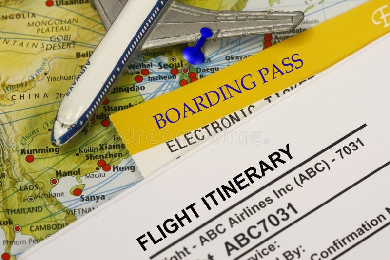 Boarding pass and flight itinerary