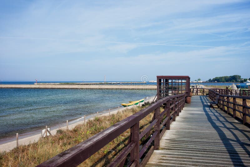 Boardwalk Promenade Along Baltic Sea In Hel royalty free stock photo Boardwalk Promenade Along Baltic Sea In Hel royalty free stock photo