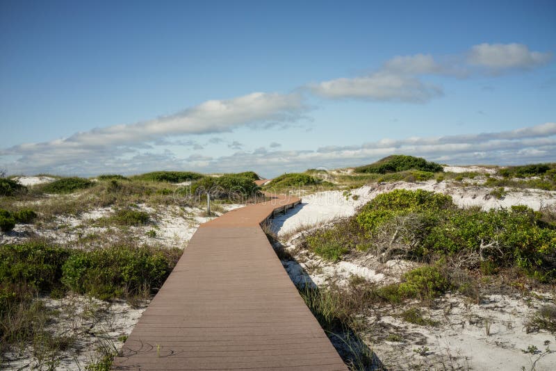 Boardwalk in Sand Dunes at Florida Beach