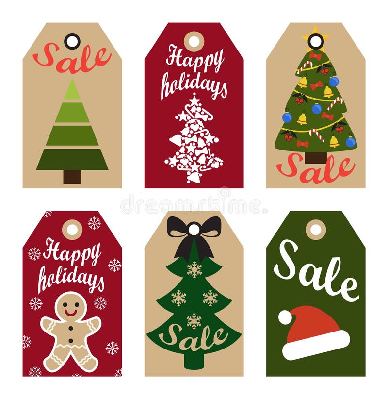 Boas festas etiquetas da venda que penduram etiquetas do promo ilustração stock Boas festas etiquetas da venda que penduram etiquetas do promo ilustração stock