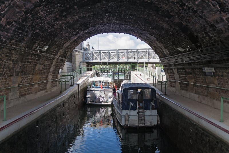 Boat in the Bassin De L Arsenal West of the Place Bastille Editorial Stock Photo Image of arsenal, tourism: 77509588