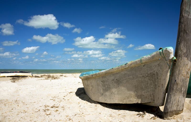 Boat On The Beach Under A Clear Blue Sky Stock Photo Image Of