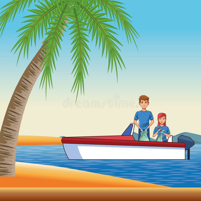 Boat boarding with two person vector illustration