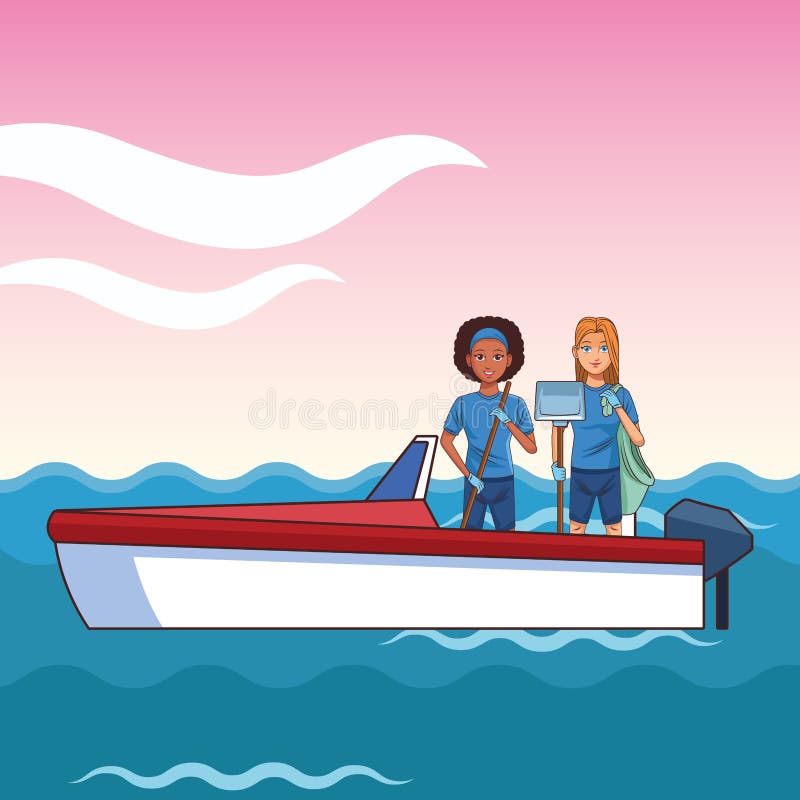 Boat boarding with two person royalty free illustration