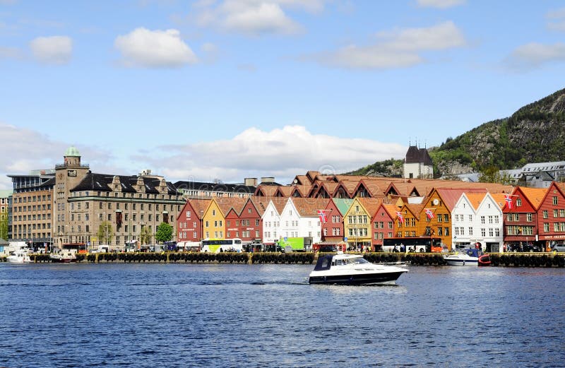 Boat and Bryggen Historical Buildings, Norway