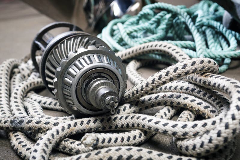 Boat gears and ropes stock photo. Image of propeller 123889378