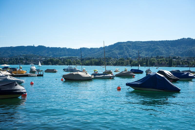 Boat on Lake Zurich in Summer Stock Image Image of architecture