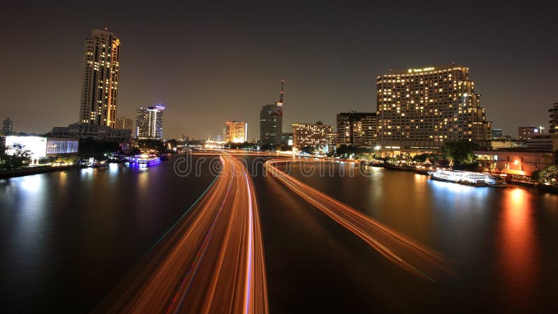 Boat light trails on Chao Phraya River