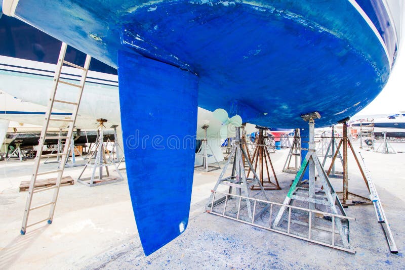 Boat Maintenance at the Shipyard Stock Image Image of blue, repair