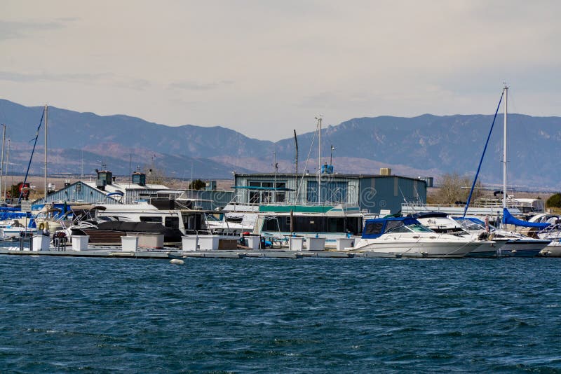 Boat marina on Lake Pueblo state park Colorado lake reservoir