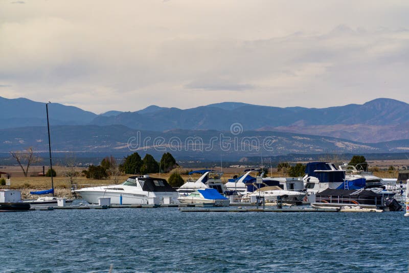 Boat marina on Lake Pueblo state park Colorado lake reservoir