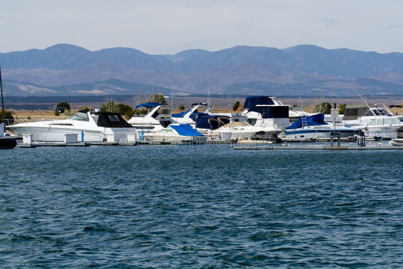 Boat marina on Lake Pueblo state park Colorado lake reservoir