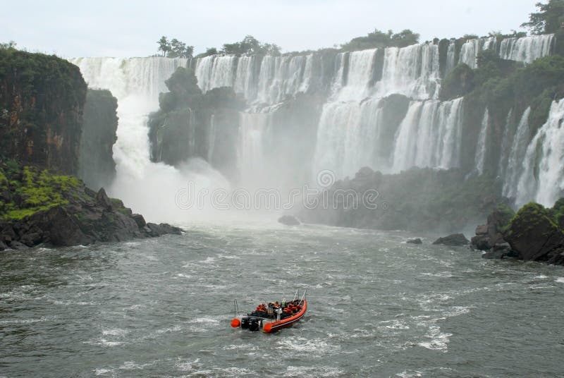 Boat with people in Iguazu waterfalls - Argentina