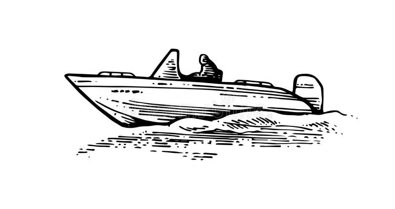 Vector Speed Boat, Hand Draw Vector. Stock Vector - Illustration