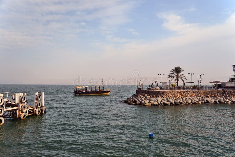 Boat Sea of Galilee near Tiberias Israel.