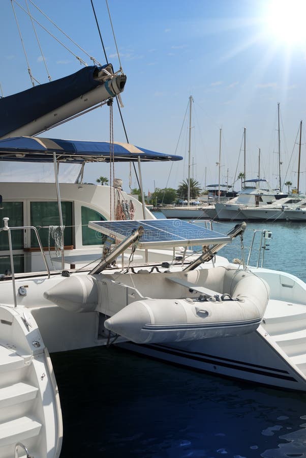 Boat and solar panel stock image