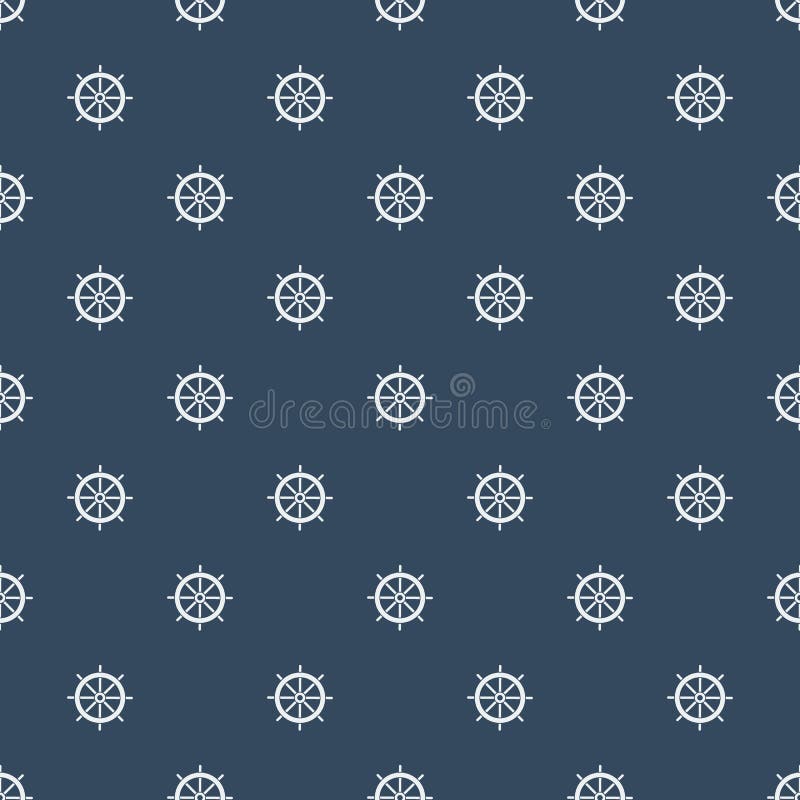 Boat Steering Wheel Pattern on Navy Blue Background. Stock Vector