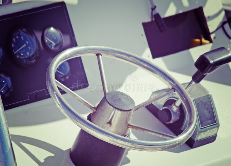 Boat Steering Wheel and Throttle in Vintage Tone Stock Image Image of