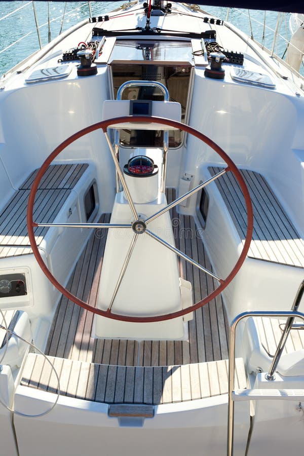 Boat Stern With Big Steering Wheel Sailboat Royalty Free 