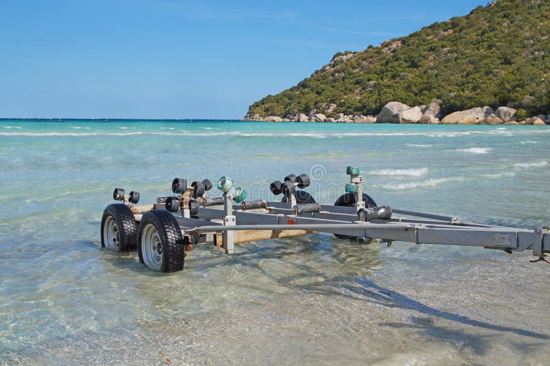 Boat Trailers in the Beach on the Tropical Sea . Stock Photo Image of