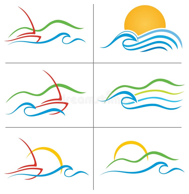 Boat Water Sunset Logo Set royalty free illustration Boat Water Sunset Logo Set royalty free illustration
