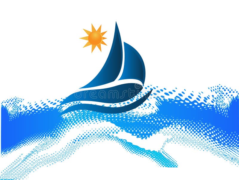 Boat waves beach frame logo