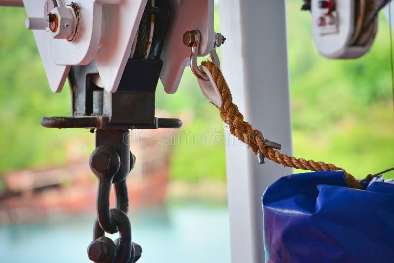 Boat winch with rope stock image. Image of equipment 70876521