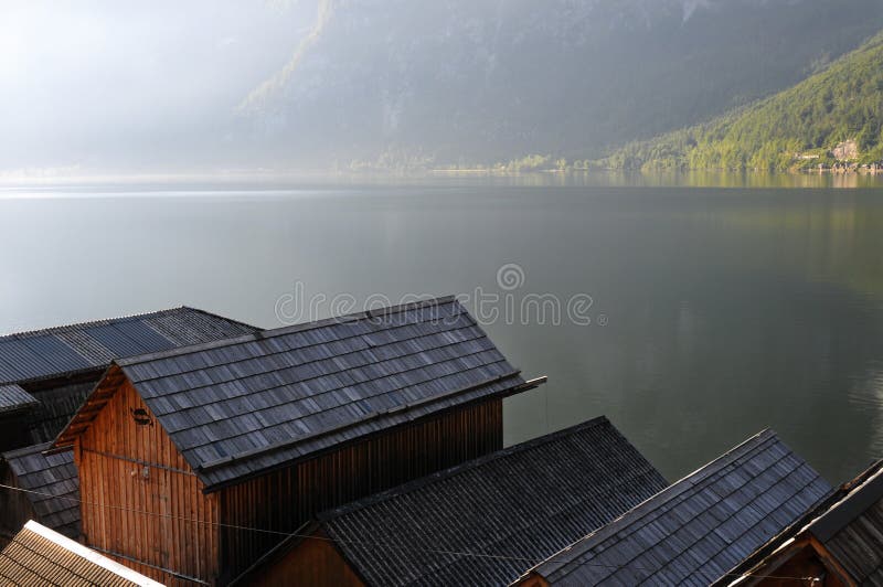 Boathouses in hallstadt, austria