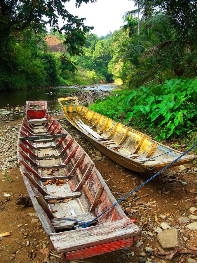 Boats beside a Borneo river