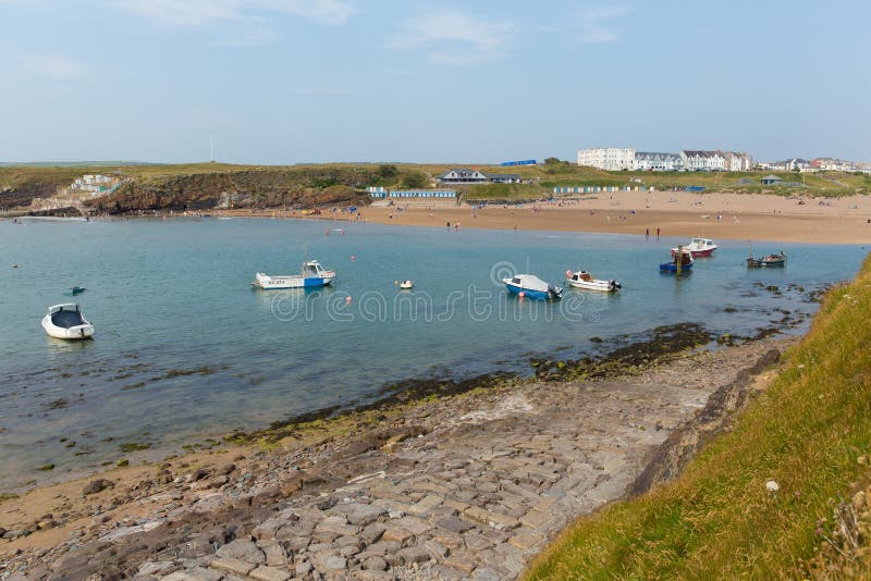 Boats at Bude beach North Cornwall during July heatwave