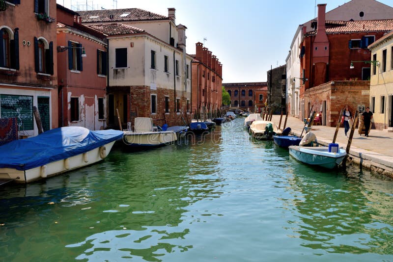 Moored Boats And The Canal Of Venice Editorial Stock Image