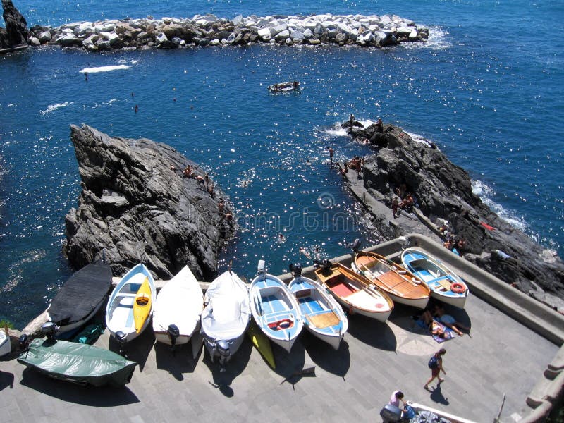 Boats Dock Near The Mediterranean, Cinque Terre, Italy ...