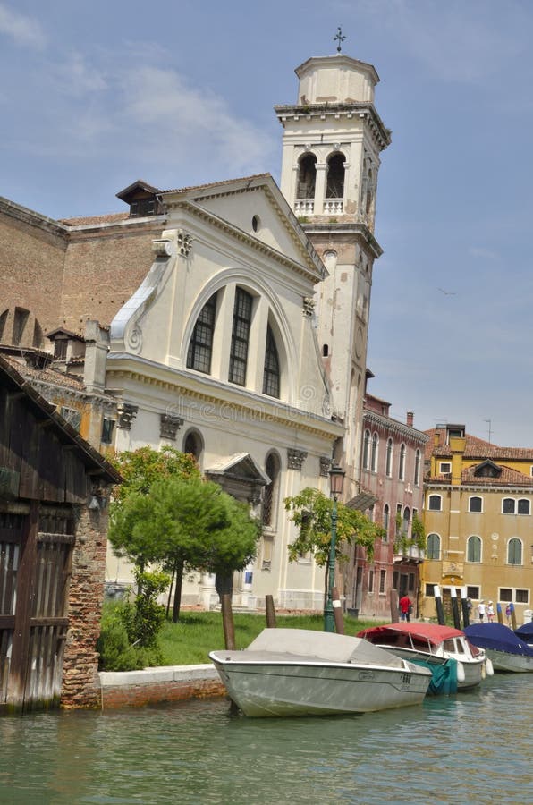 Boats in front of San Trovaso church stock images Boats in front of San Trovaso church stock images